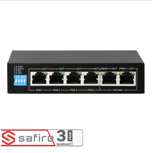 Switch Poe 4 Porte 10/100mbps E 2 Porte Uplink