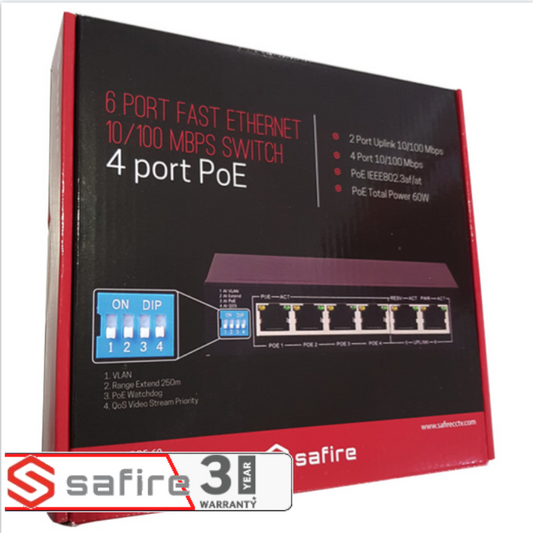 Switch Poe 4 Porte 10/100mbps E 2 Porte Uplink