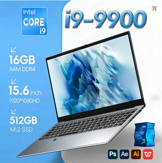 Laptop Intel Core i9-9900 Windows 11 Pro, schermo HD da 15.6 pollici - 16 GB di RAM